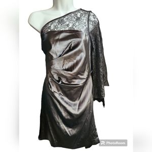 Hailey Logan Adrianna Papell Black Satin One Shoulder Cocktail Dress Sz …